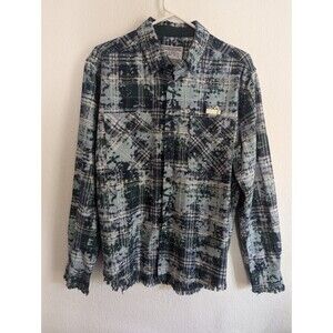 Grafwu Long Sleeve Abstract Button Up Shirt Size Medium Distressed Bottom Hem